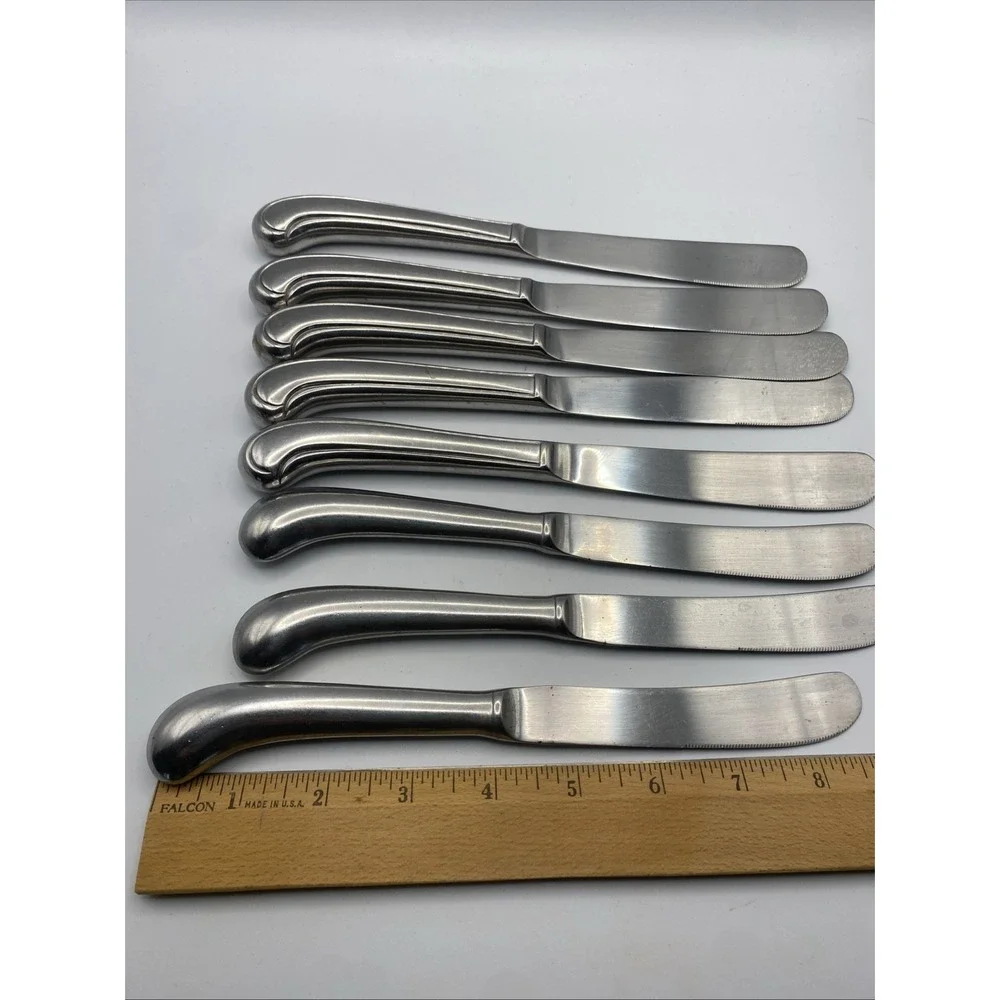 Vintage Unbranded Stainless Set of‎ 8 Pistol Grip Butter Knives 2 Patterns