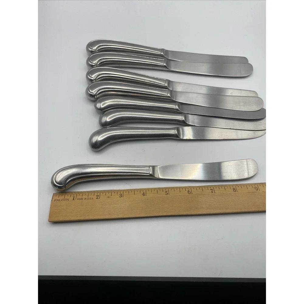 Vintage Unbranded Stainless Set of‎ 8 Pistol Grip Butter Knives 2 Patterns