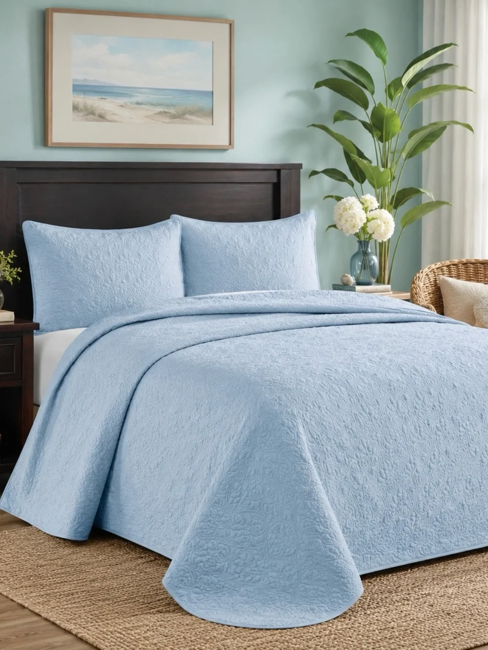Madison Park Quebec Queen Blue Reversible 3 Piece Bedspread Set