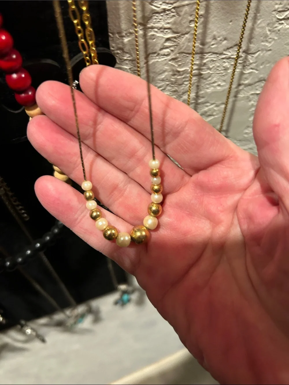 Gold and Cream Beaded Necklace by