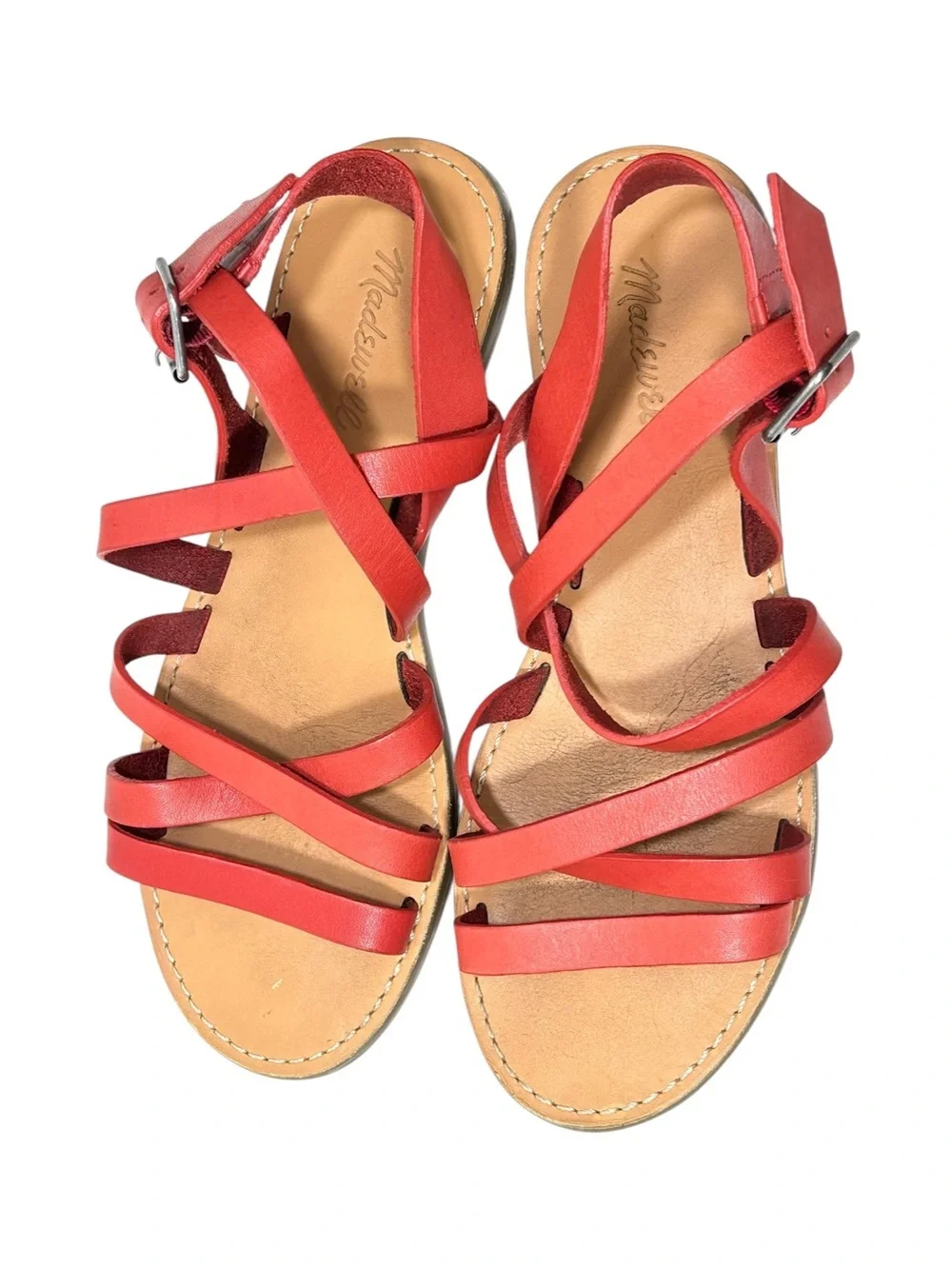 Madewell The Boardwalk Women’s Side 8 US Sandals Leather Upper Red Strap G2006