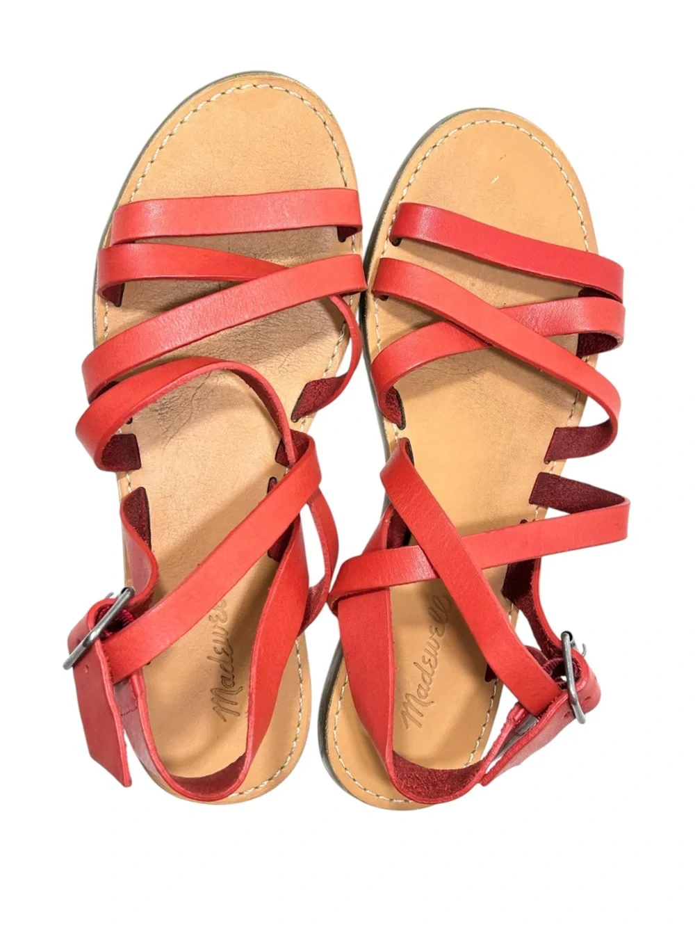 Madewell The Boardwalk Women’s Side 8 US Sandals Leather Upper Red Strap G2006