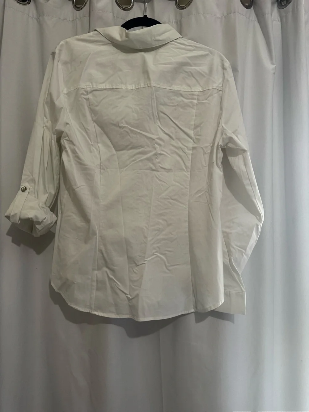 New York & Company White Ruched Front Button-Down Shirt