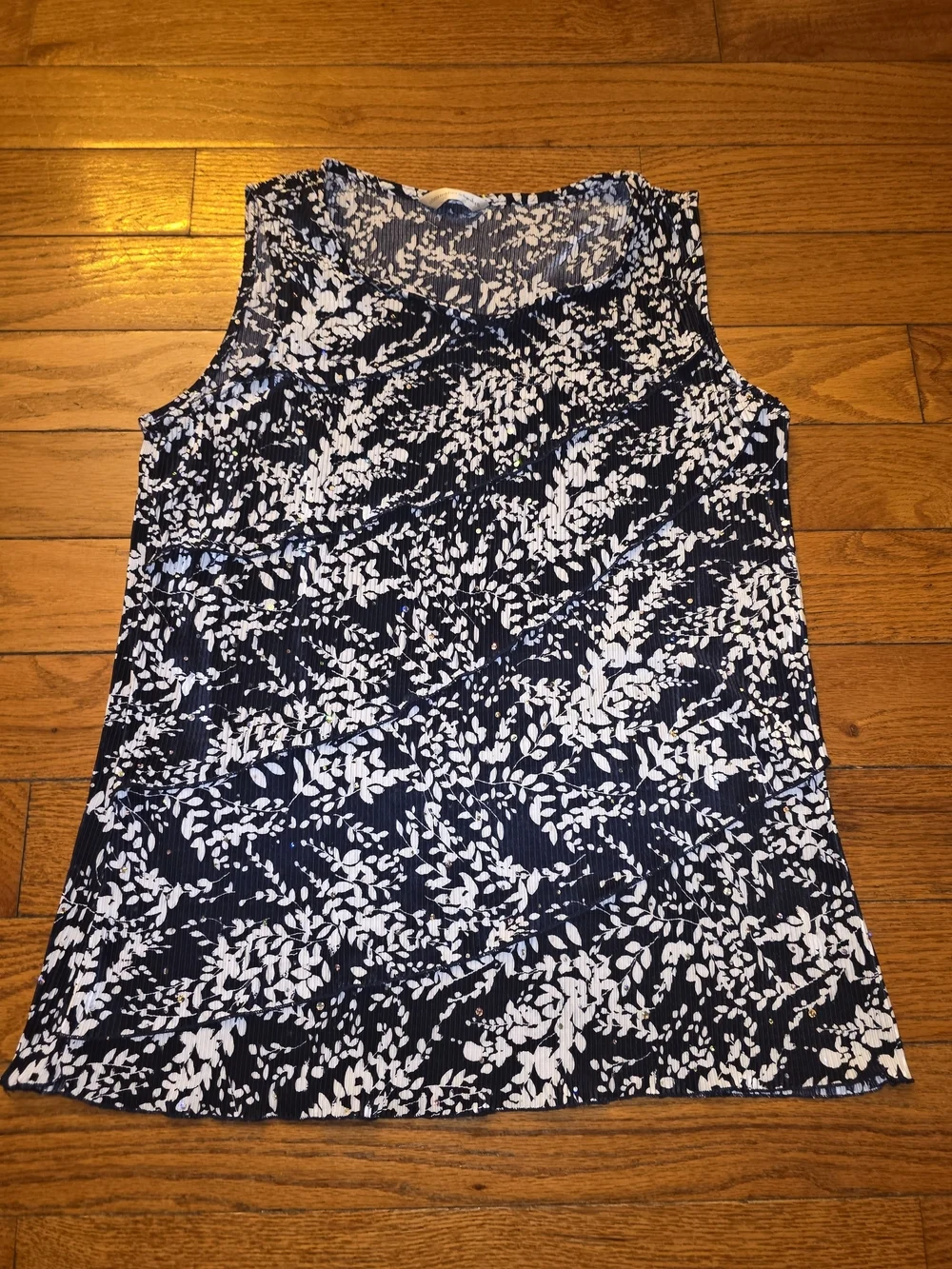 Christopher & Banks Navy and White Floral Sleeveless Tank
