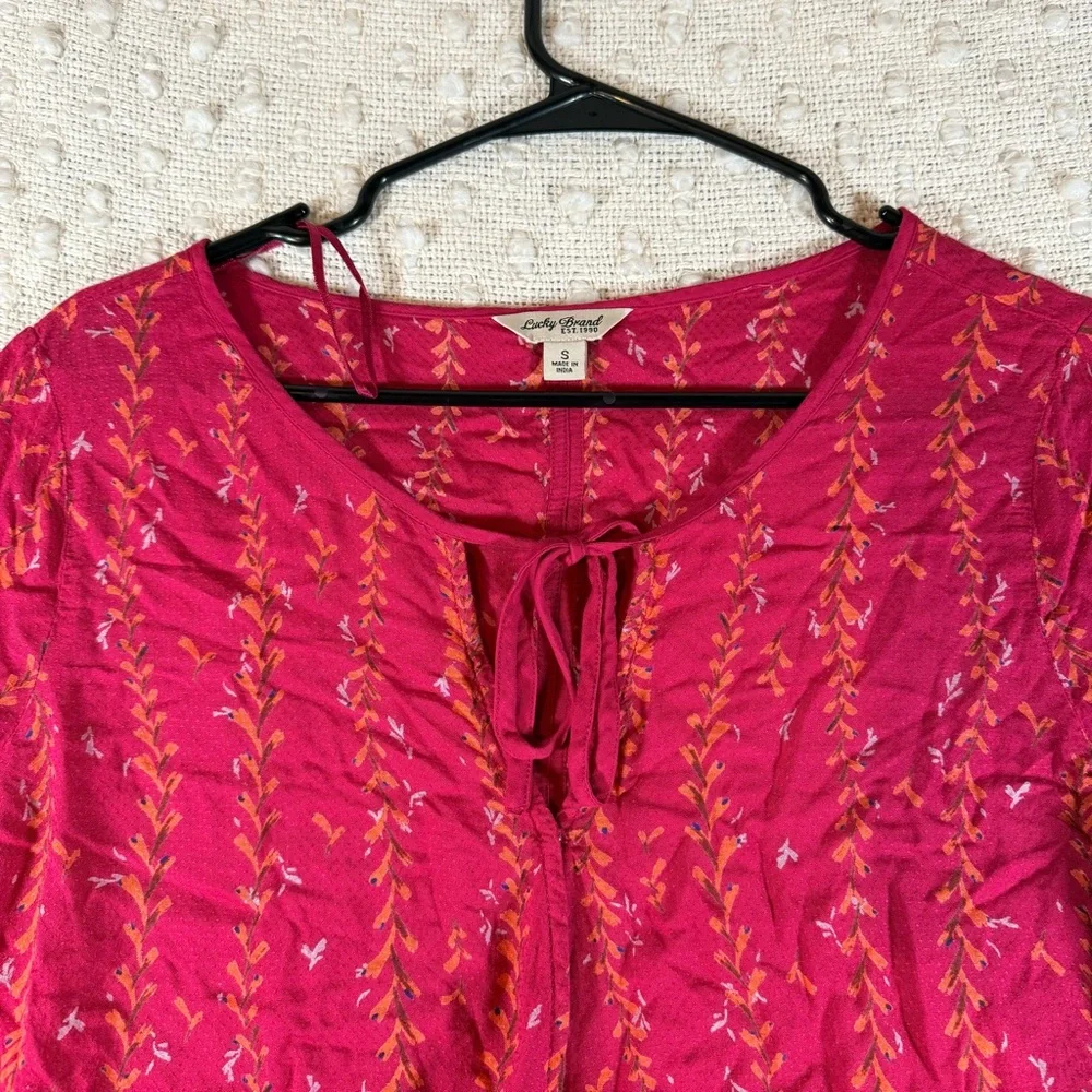 Lucky Brand Top Small Burgundy Wrap-Front Tie Neck Long Sleeve‎ Bohemian