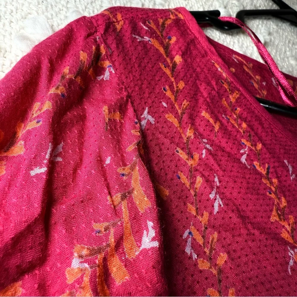 Lucky Brand Top Small Burgundy Wrap-Front Tie Neck Long Sleeve‎ Bohemian