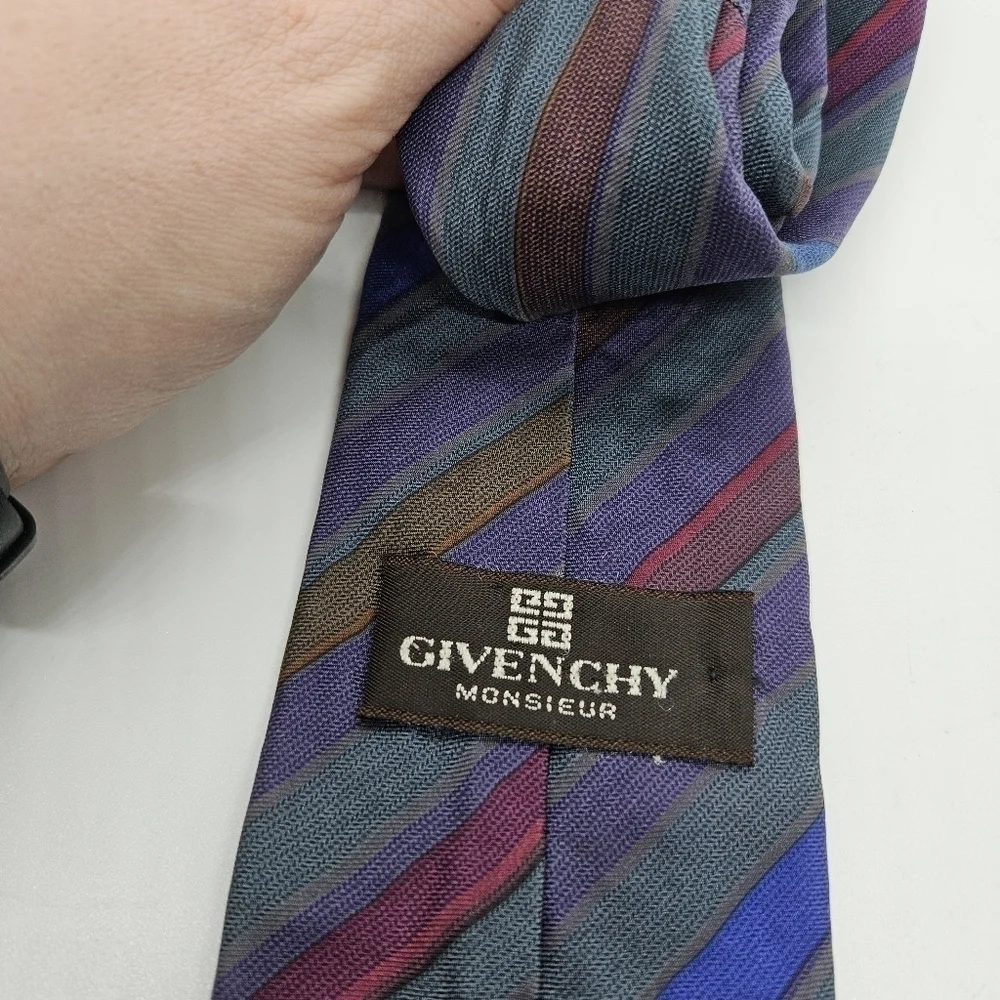 vintage Givenchy Monsieur silk striped tie dark jewel tones