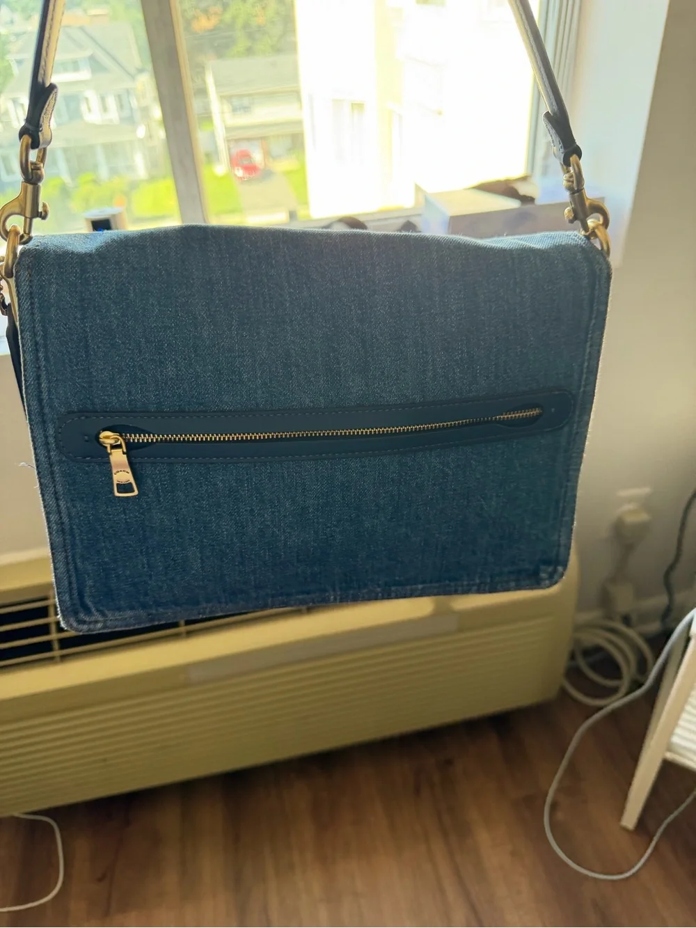 Coach Chain Tabby Shoulder Bag 30 in Signature Denim Blue Brass
