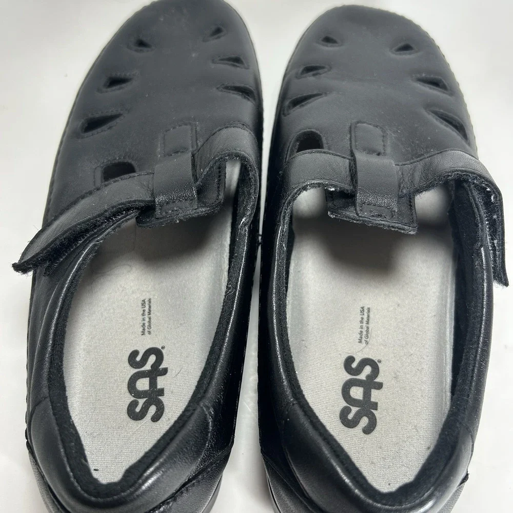 SAS Roamer Womens Black Leather T-Strap Comfort Loafer Fisherman Shoes 9.5 W