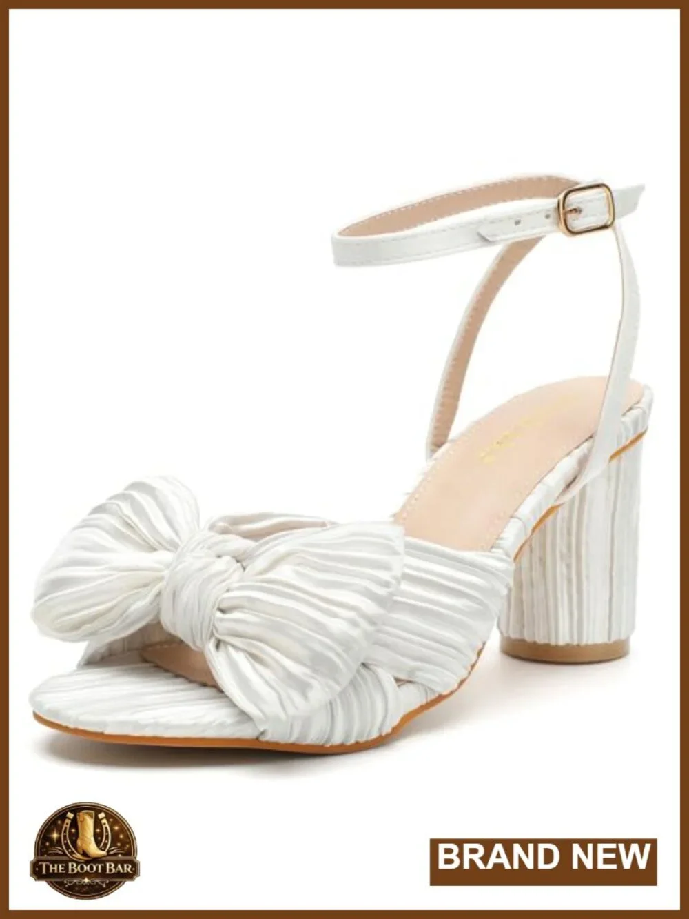 Women's Bow Knot Heeled Sandals Ankle Strap Chunky Heels Wedding Bridal Dress