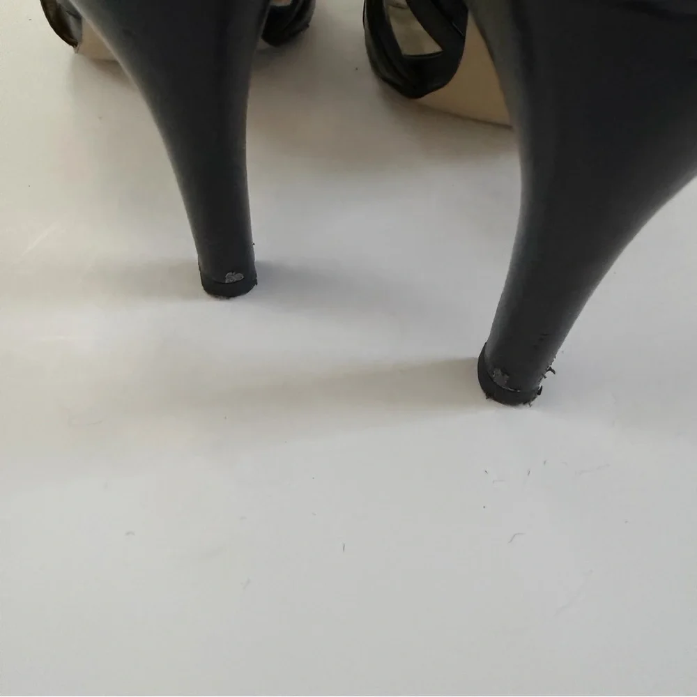 Anne Klein Black Leather Lace-Up Heels | Strappy Open Toe Sandals | Size 7M