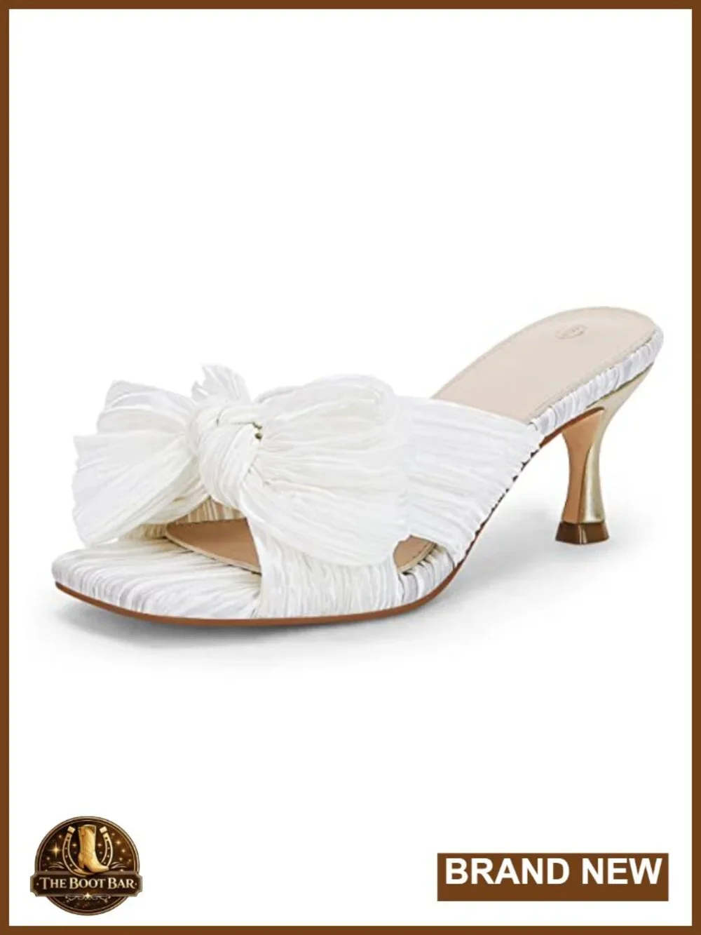 Women's Heeled Sandals with Bow, Square Toe, Slip On, Kitten Heel