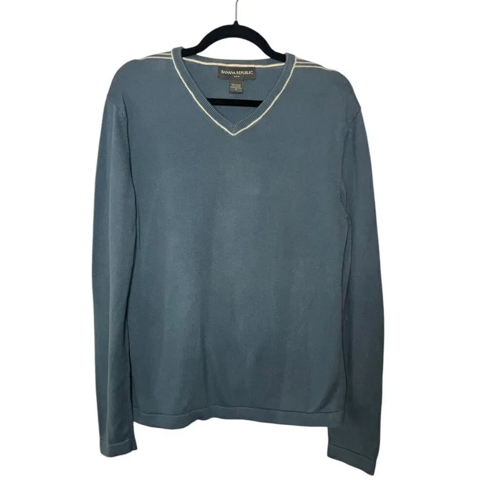 Banana Republic Men’s Medium V-Neck Sweater Knit Cotton Preppy Office‎