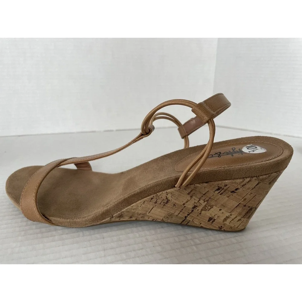 Style&Co Heels Womens 10.5M Mulan Open Toe Wedges TStraps Brown Slip On