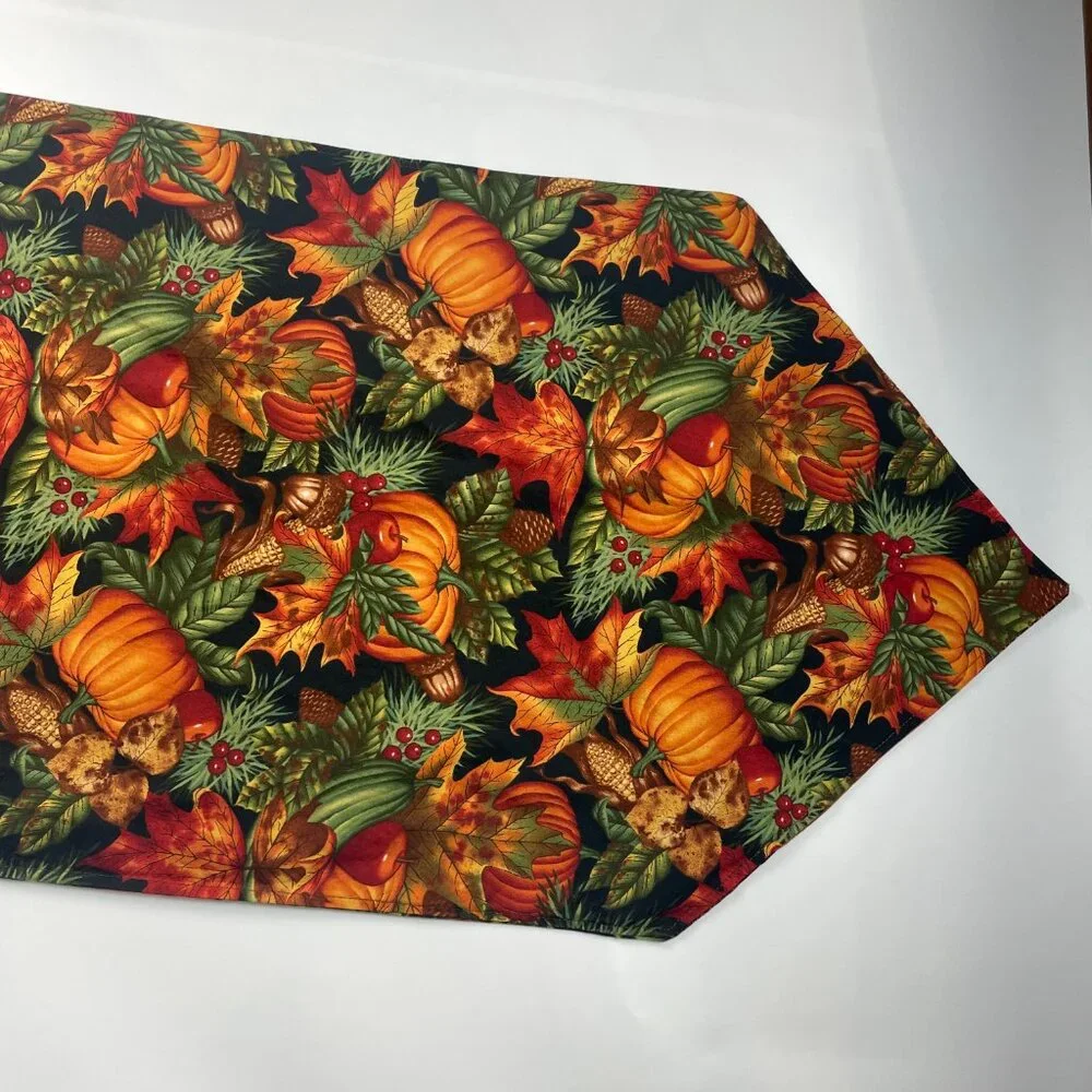 Handmade Patchwork Table Runner Autumn Fall Thanksgiving Pumpkins Orange Quilted
