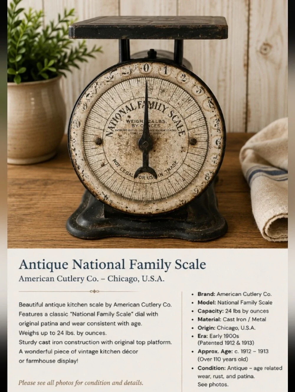 Antique National Family Scale - Black and Cream