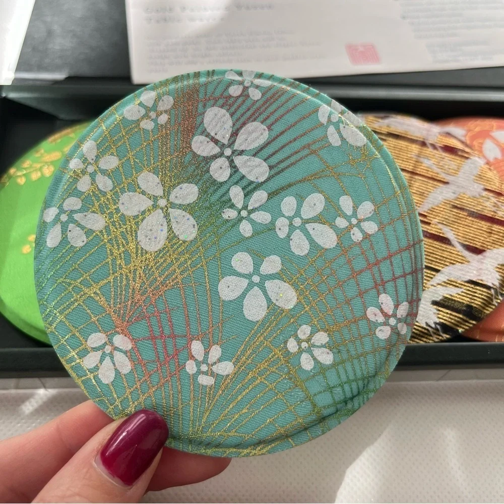Japanese Coasters Gold Painted Yuzen Table Wares Kimono Fabric Coasters