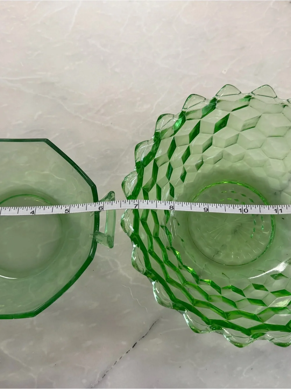 Green Pressed Glass Serving Bowls - Decorative vintage