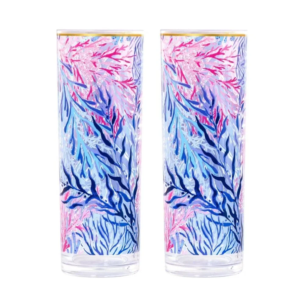 Lilly Pulitzer Kaleidoscope Coral Highball Glasses Acrylic Cup Set