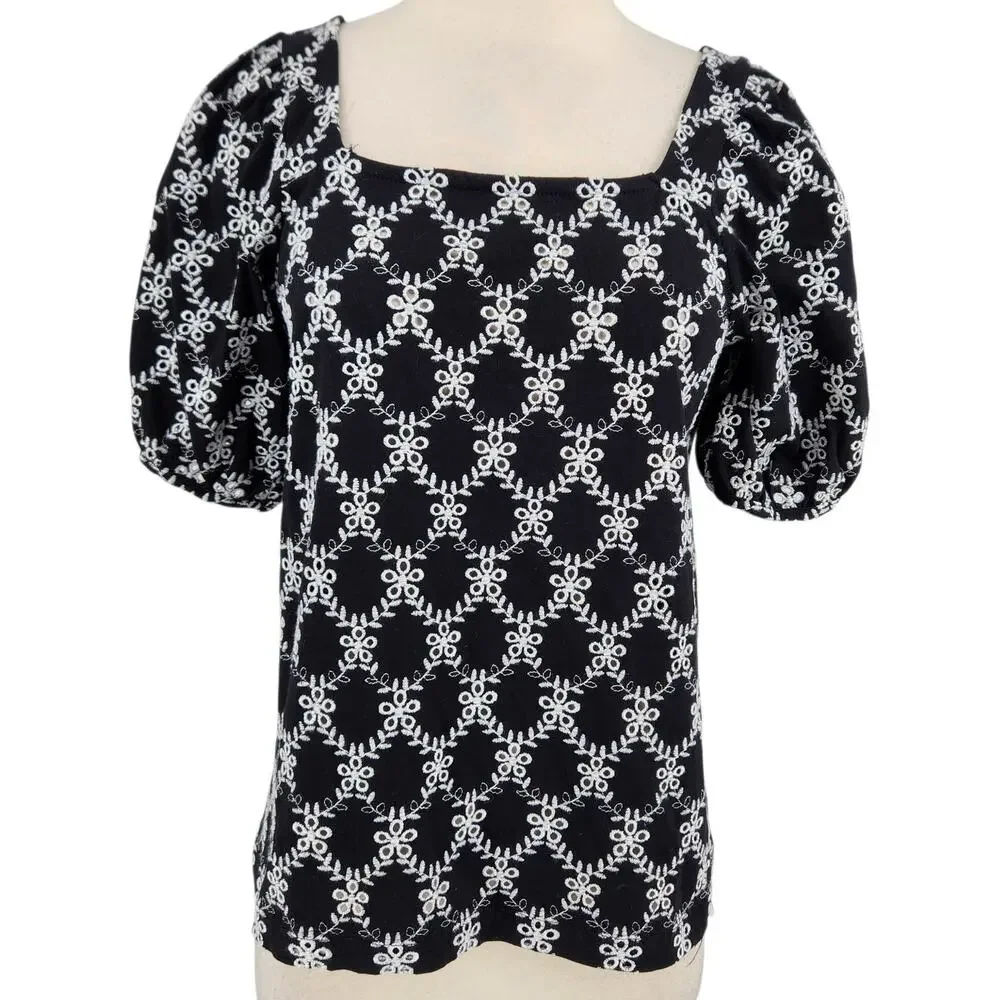 LOFT Eyelet Lace Puff Sleeve Blouse