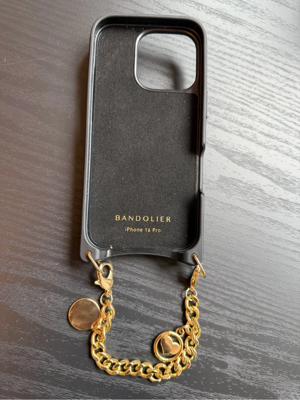 Bandolier Black Leather iPhone Case with Gold Chain Strap