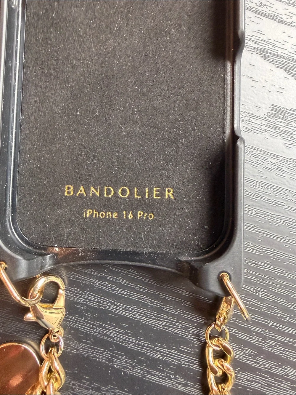 Bandolier Black Leather iPhone Case with Gold Chain Strap