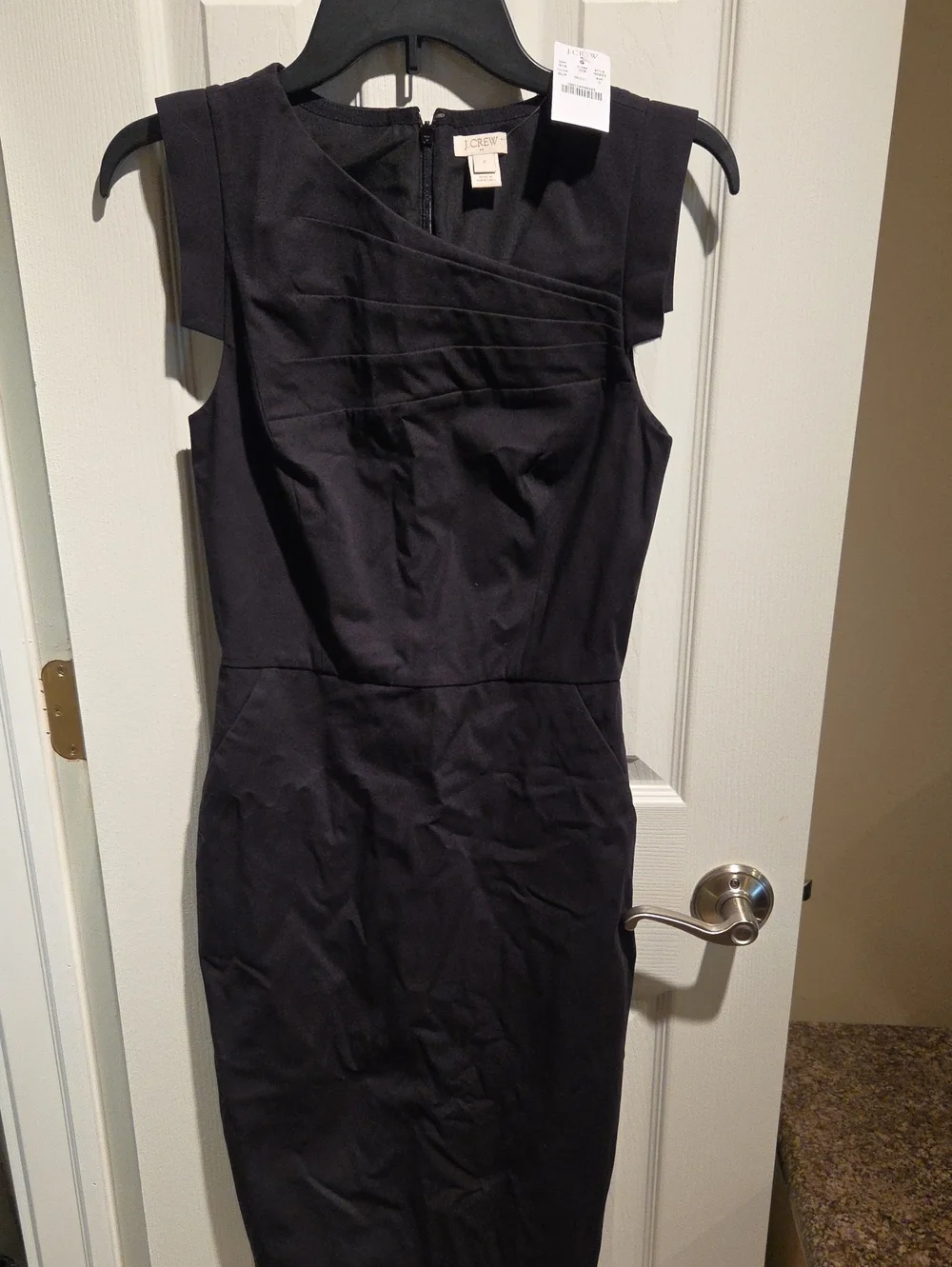 J. Crew Black Sleeveless Pleated Sheath Dress