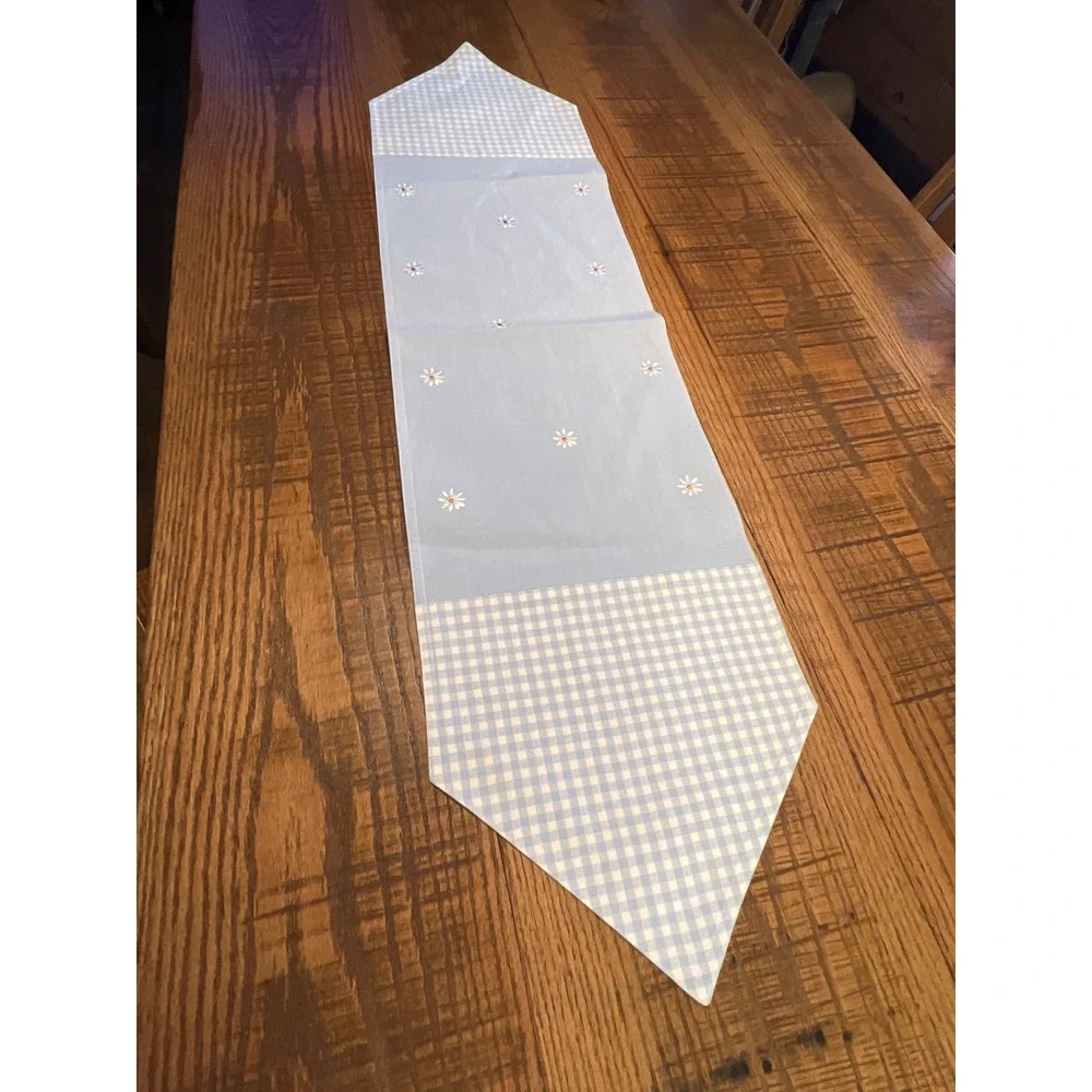 Blue Gingham Daisy Table Runner Farmhouse Country Cottage Shabby Chic 53x13 Spri