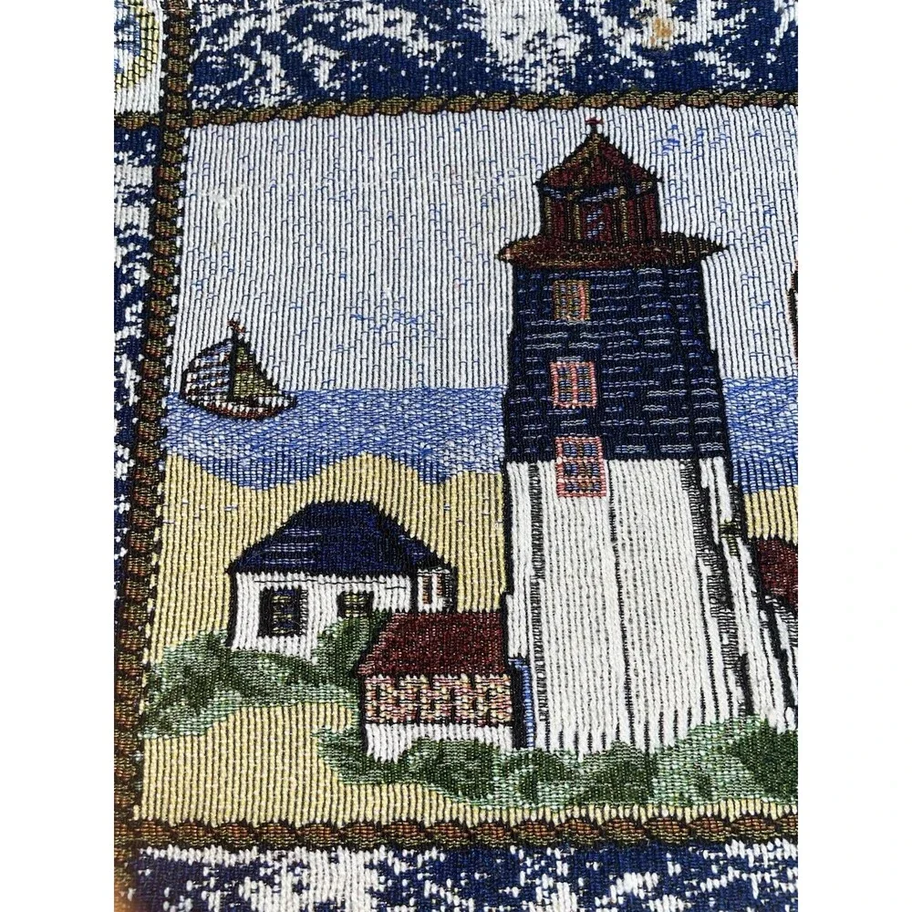 Set of 6 Nautical Tapestry Placemats Lighthouse Sailboat Coastal Beach House