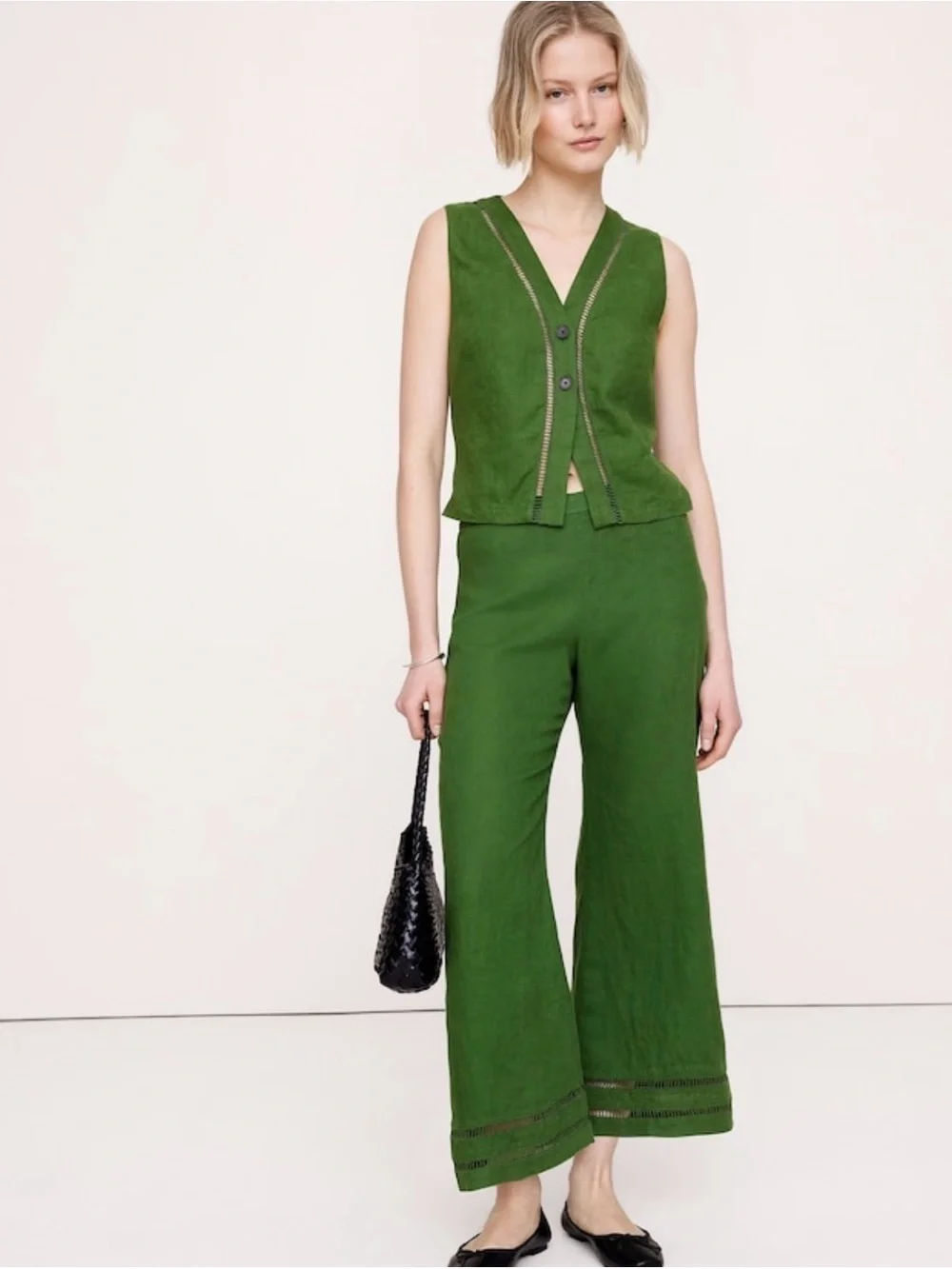 NWT Banana Republic Mid Rise Kick Flare Linen Ankle Cactus Green Pant Sz 8.