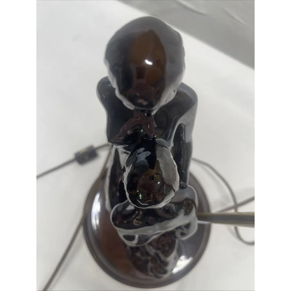 Vintage 1970s Art Deco Table Lamp Couple Embracing Brown 15.5