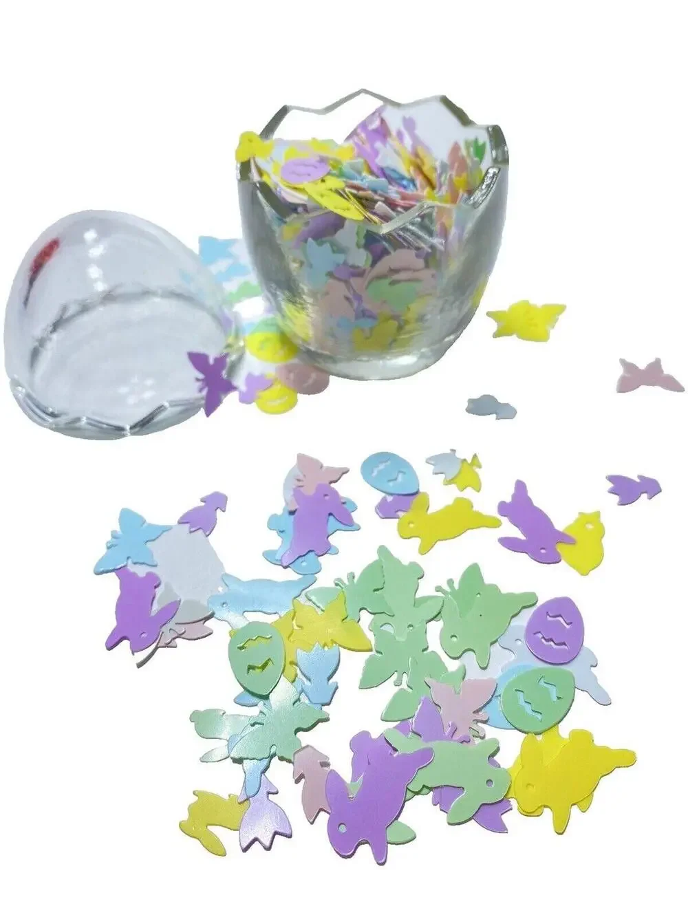 Old Easter Glass Egg with Easter Confetti Vintage Holiday Decoration Collectible