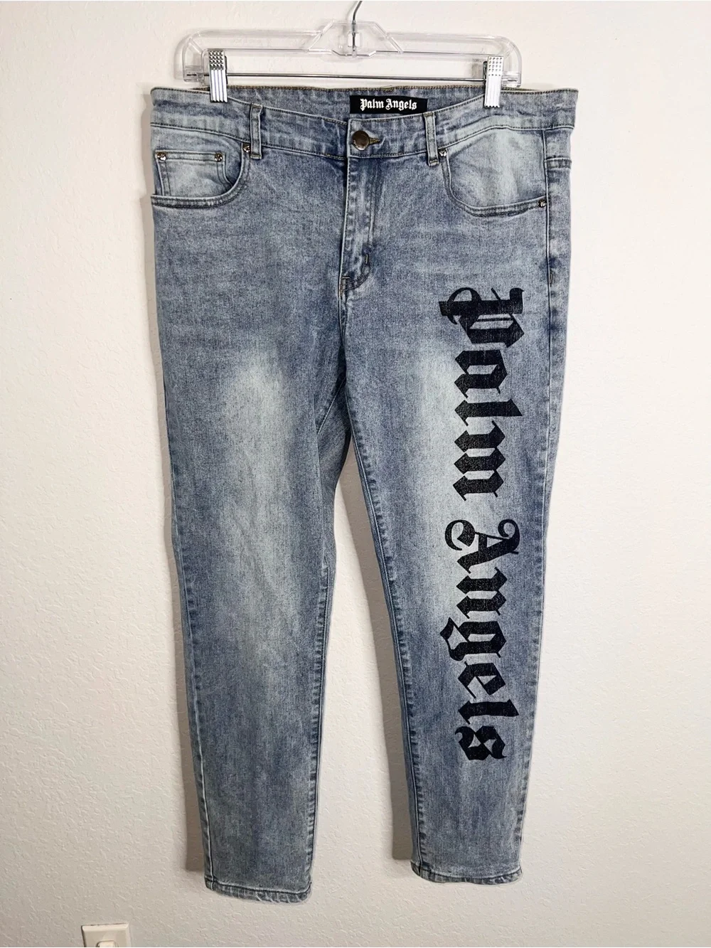 Palm Angel Jeans Men’s Size 36 Skinny Light Wash Logo Spell Out Designer