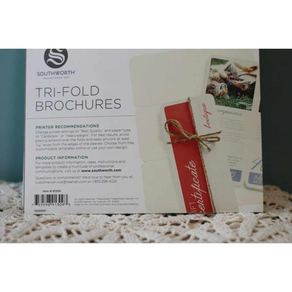 Southworth Tri-Fold Brochures Blank Paper Bare White Techweave Cardstock  15 pcs