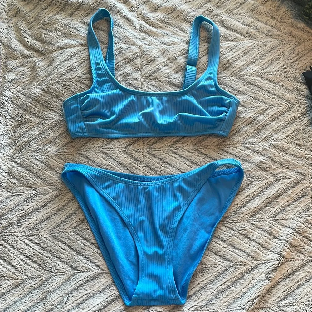 Wild Fable Womens Light Blue Ribbed Bralette‎ Bikini Set Size Small S 4-6