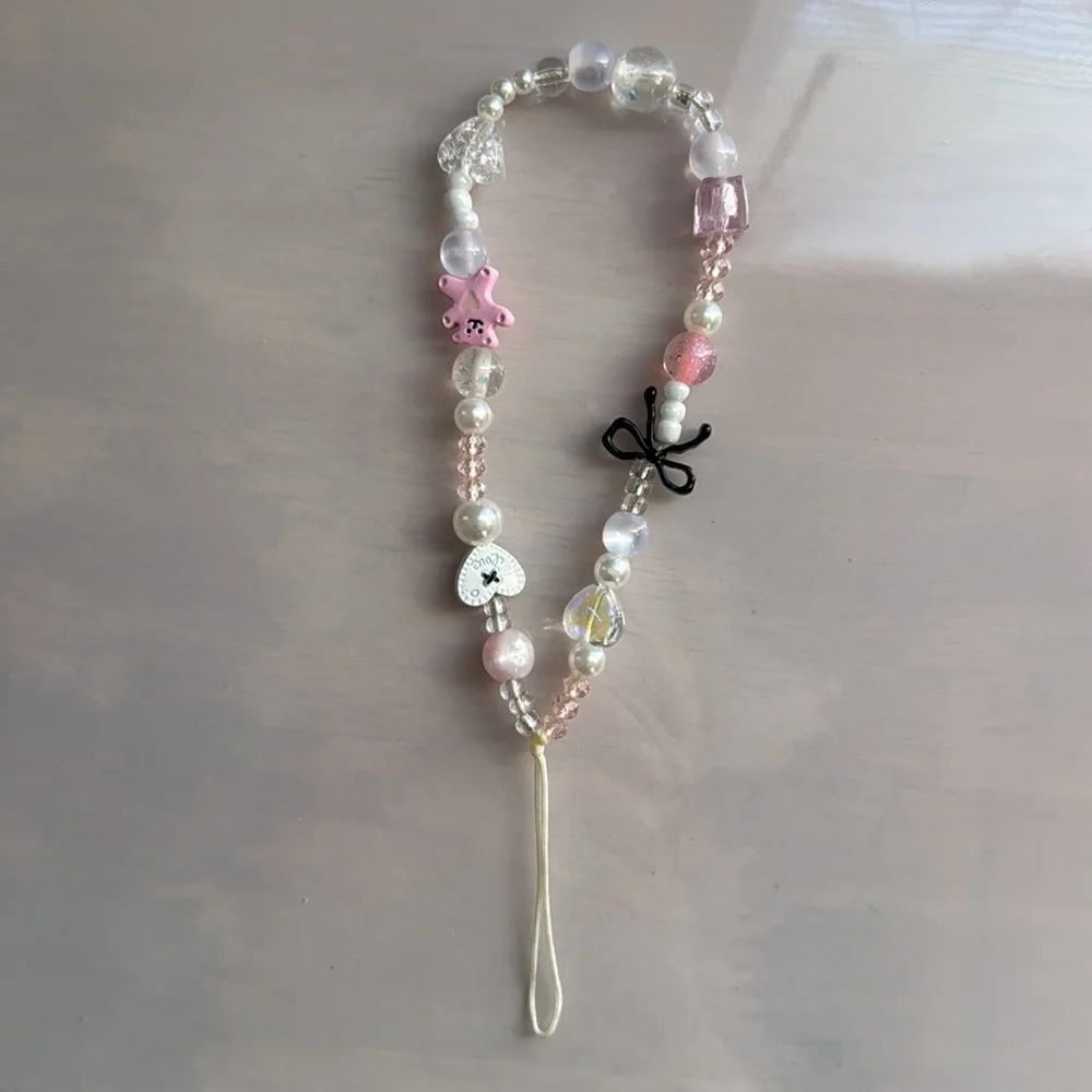 Bear and Bows Jewels Beaded Wrist Phone Strap