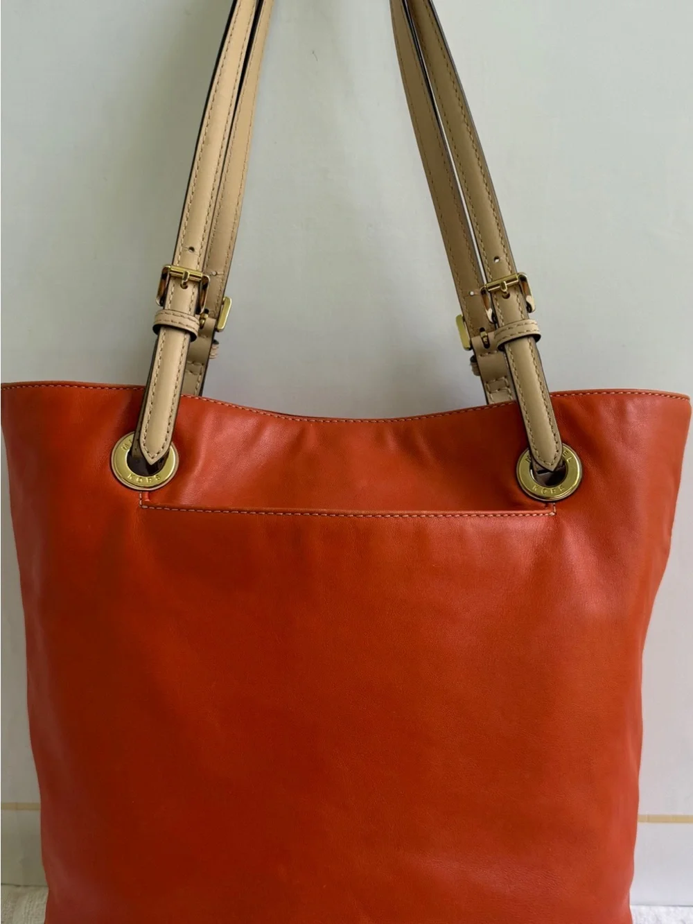 Michael Kors Orange Leather Tote with Tan Straps