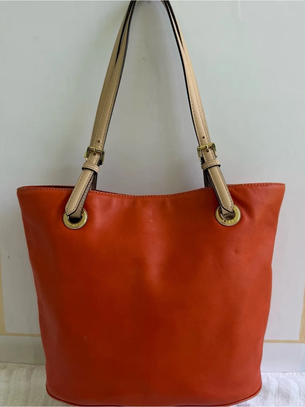 Michael Kors Orange Leather Tote with Tan Straps