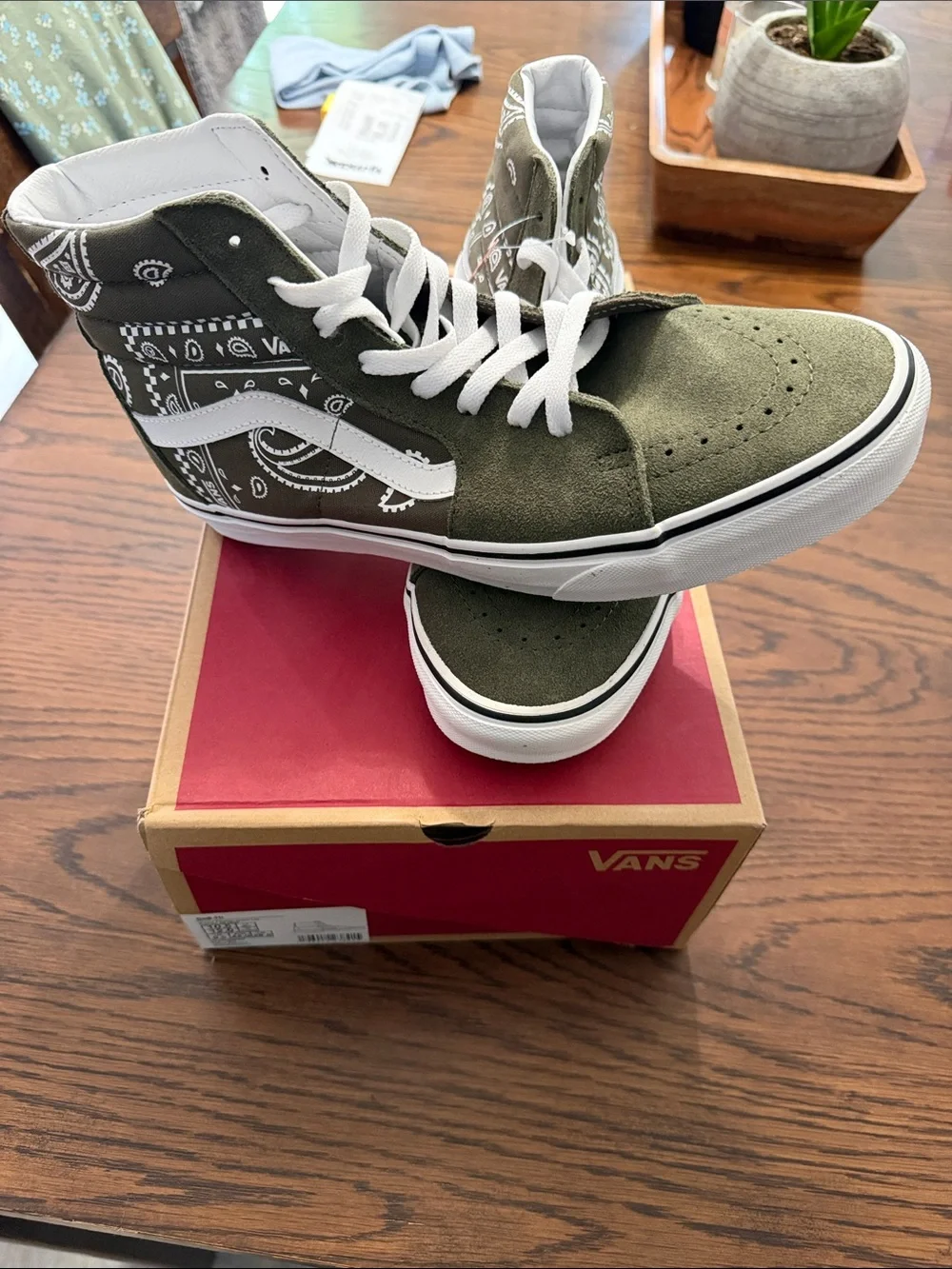 Vans Olive Green High-Top Suede Sneakers with White Stripe