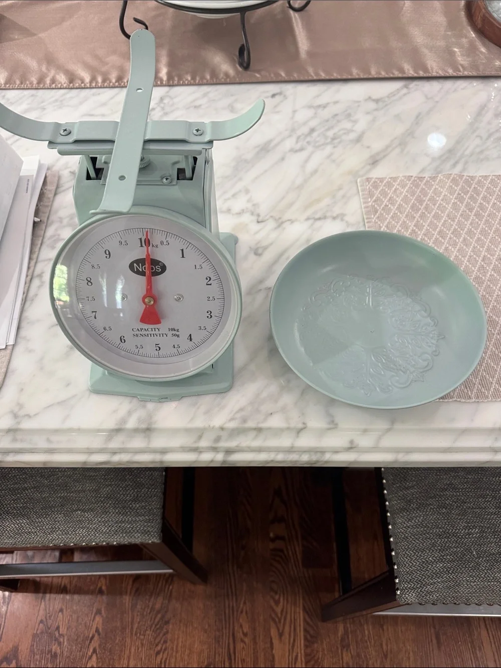 NOR Retro Mint Green Analog Kitchen Scale with Red Pointer