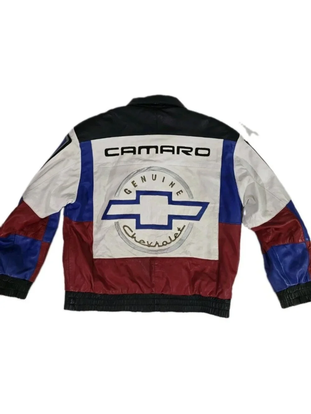 Vintage 1990s Red Dawg CHEVROLET CAMARO Color Block Leather Bomber Jacket Mens M
