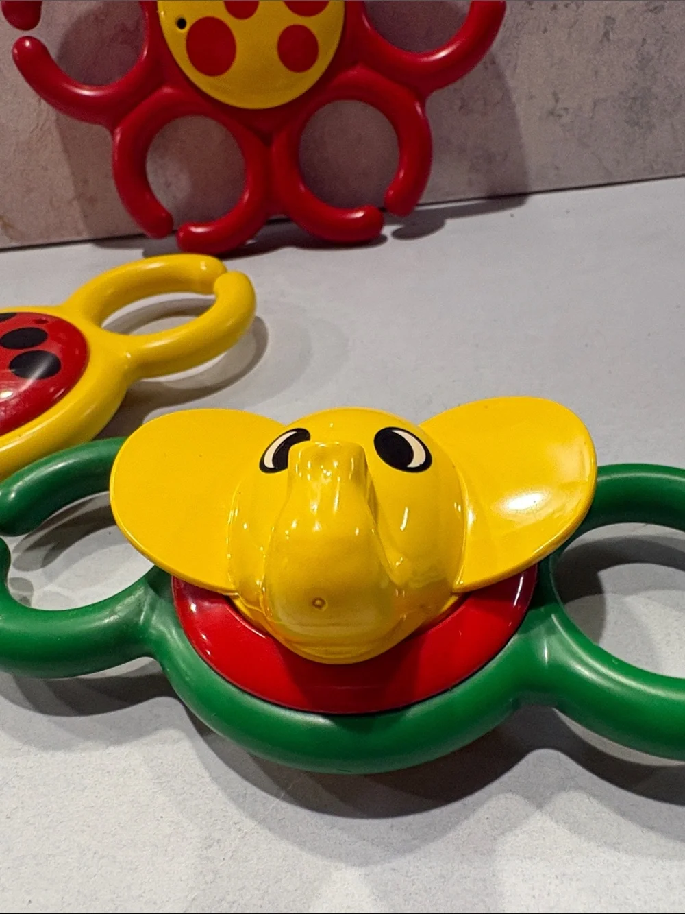 Vintage LEGO Primo red flower  elephant rattle ring 1990s baby