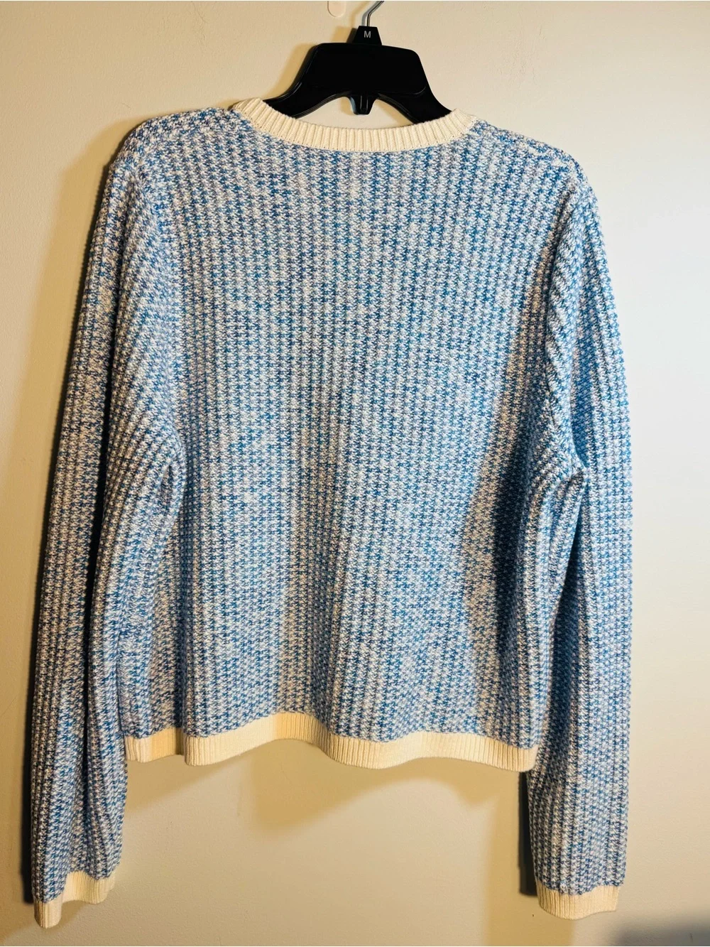 J. Crew Sz XXL* Light Blue Popcorn Stitch Cardigan Ivory Trim Gold Buttons