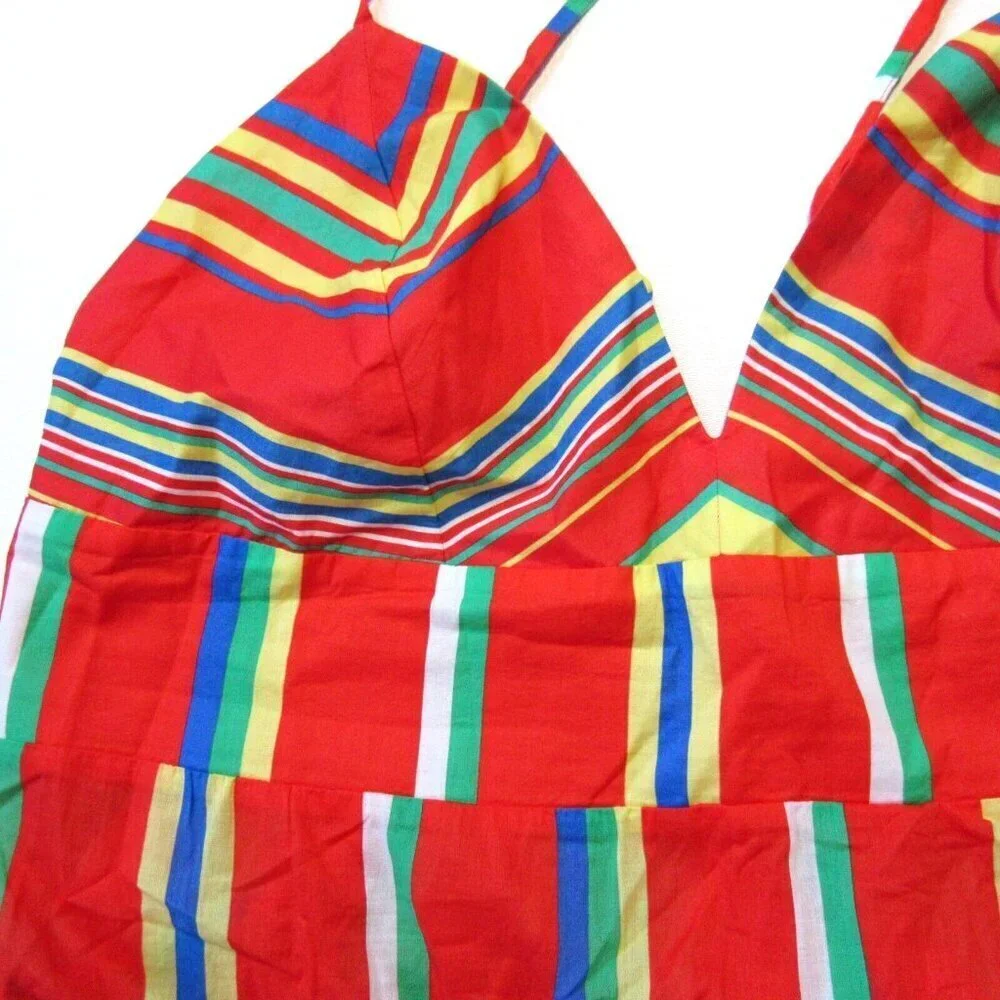 NWT J.Crew Tiered Cotton Voile Maxi in Red Multi Stripe Cross Strap Dress L