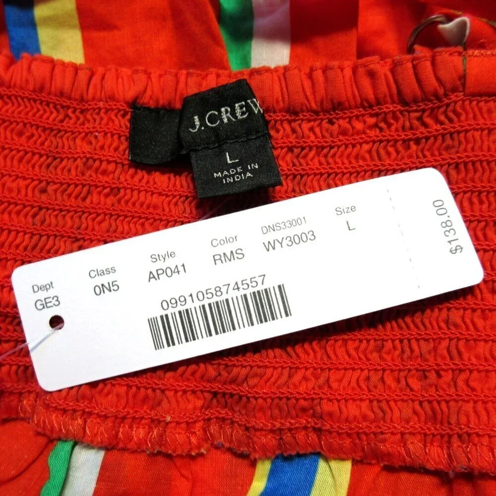 NWT J.Crew Tiered Cotton Voile Maxi in Red Multi Stripe Cross Strap Dress L