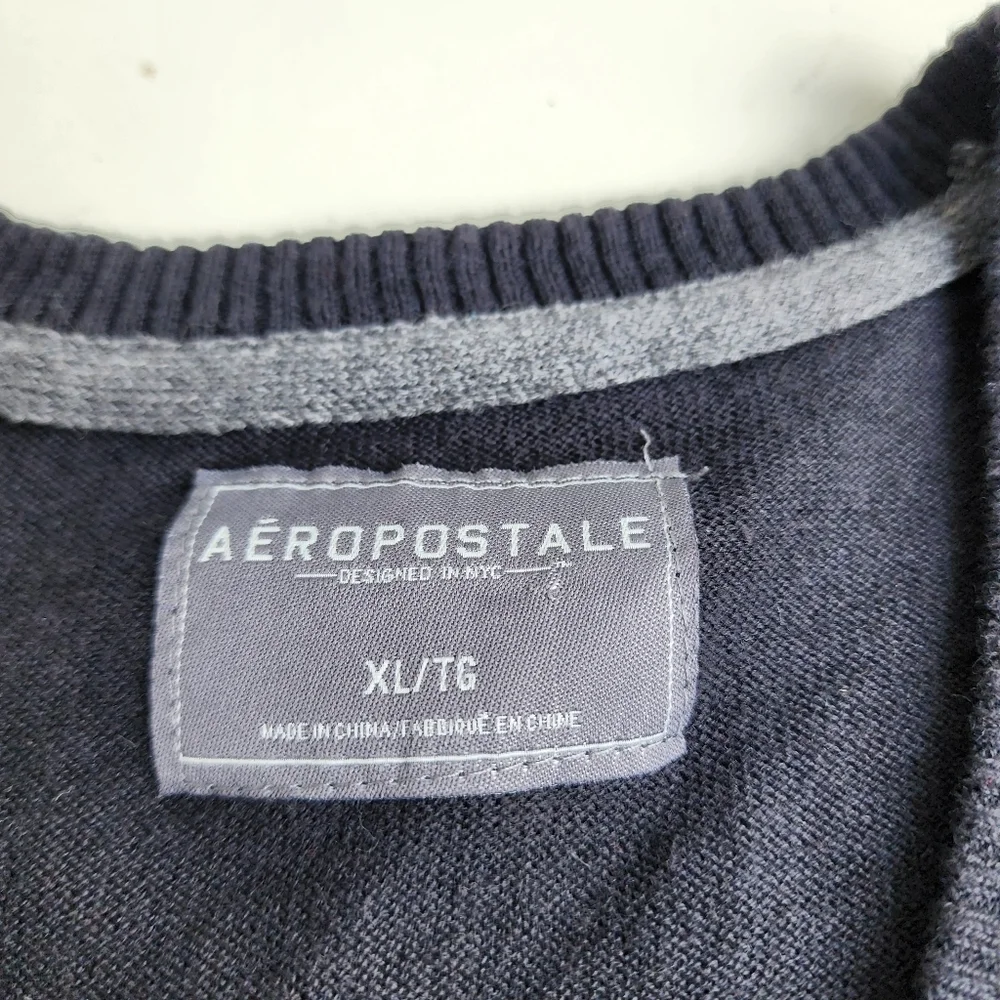 Aeropostale Men's Sweater Long Sleeve Logo Black V-Neck Cotton Sz XL M6