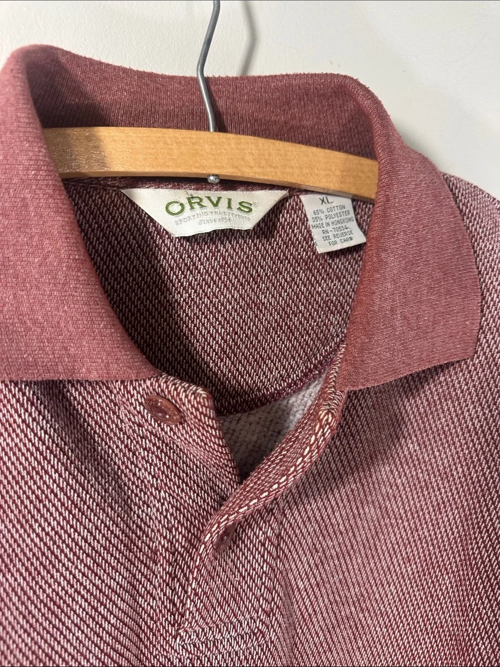Orvis Heathered Mauve Polo Sweater with Elbow Patches Men's XL