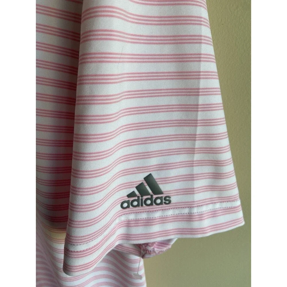 Adidas Two Color Striped Golf Polo Shirt Mens XL Pink White Logo