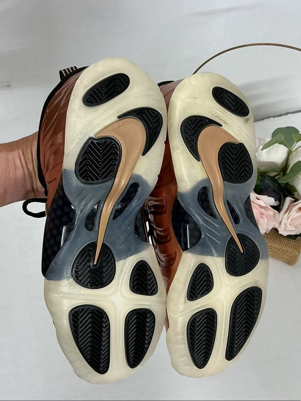 Nike Women's Metallic Rose Gold Foamposite High-Top Sneakers with Black