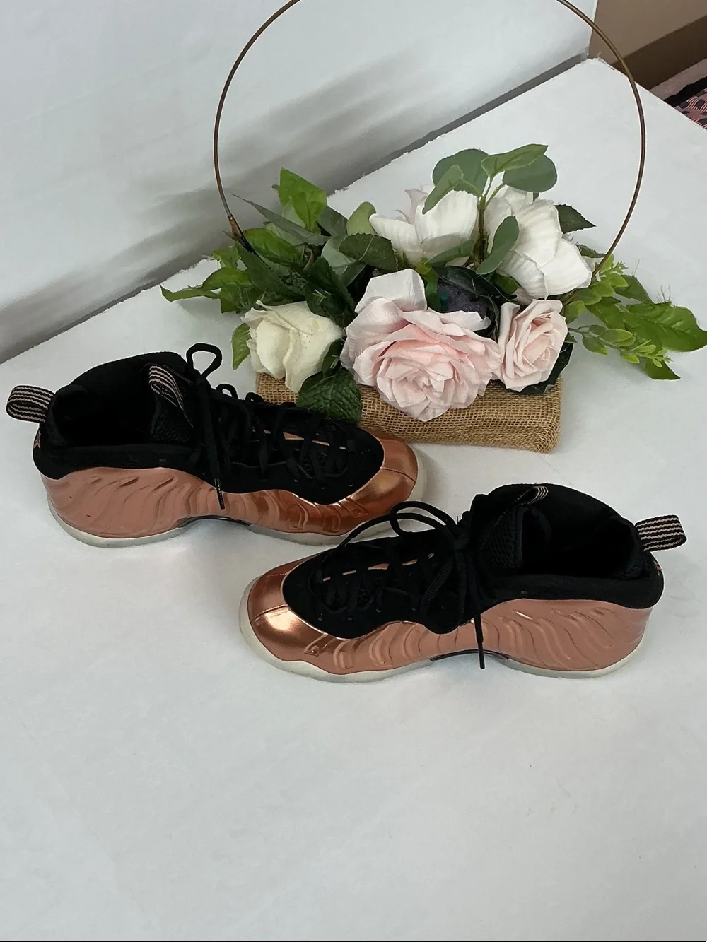 Nike Women's Metallic Rose Gold Foamposite High-Top Sneakers with Black